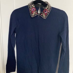 Club Monaco wool blouse with neck embroidery